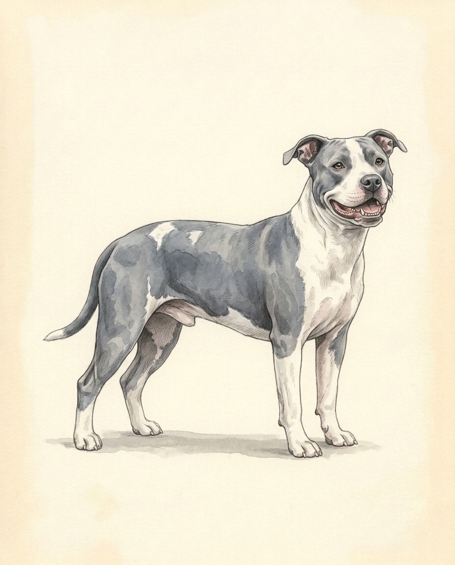Illustration of the adult dog standing in side profile.