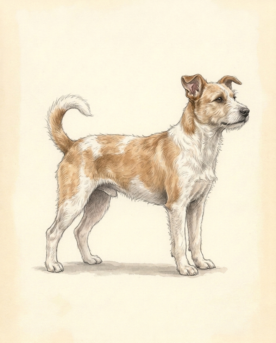 Illustration of the adult dog standing in side profile.